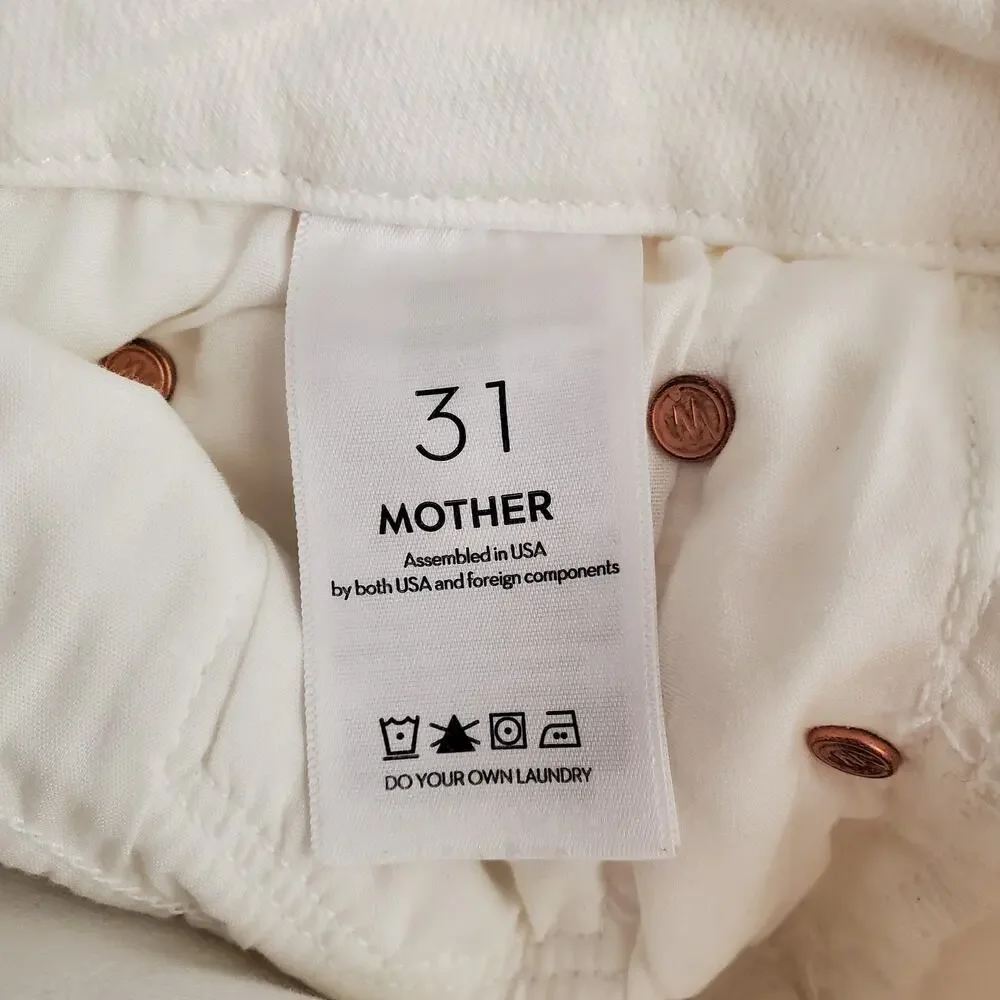 Mother The Roller Fray Wide Leg Flared Jeans Fairest Of Them All White Size 31